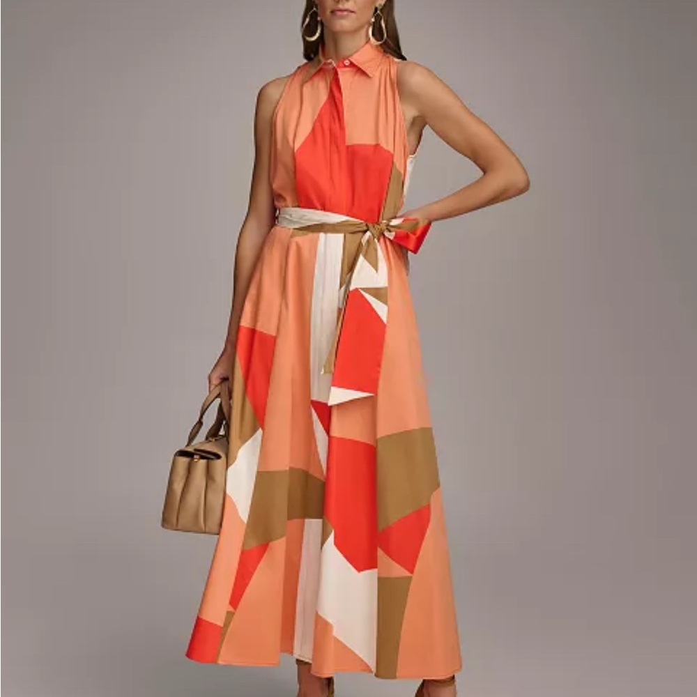 Donna Karan Pink Tan Halter Maxi Dress